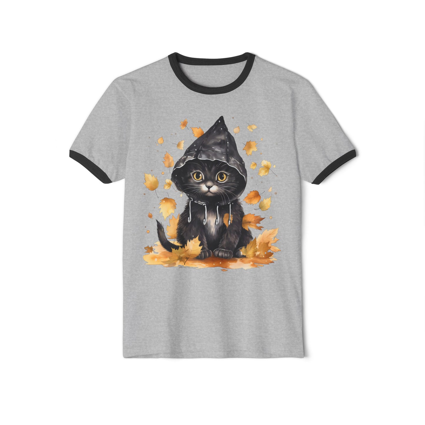Fall Cat, Fall Cat Tee, Fall Cat Ringer Tee, Autumn Cat Ringer Tee, Autumn Cat Tee, Unisex Cotton Ringer T-Shirt