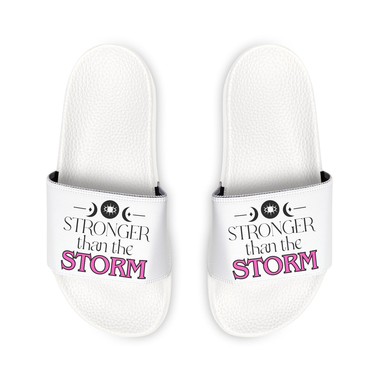 Stronger Than The Storm, Summer, Beach, Pool, Vacation, Slide Sandals, Women's PU Slide Sandals