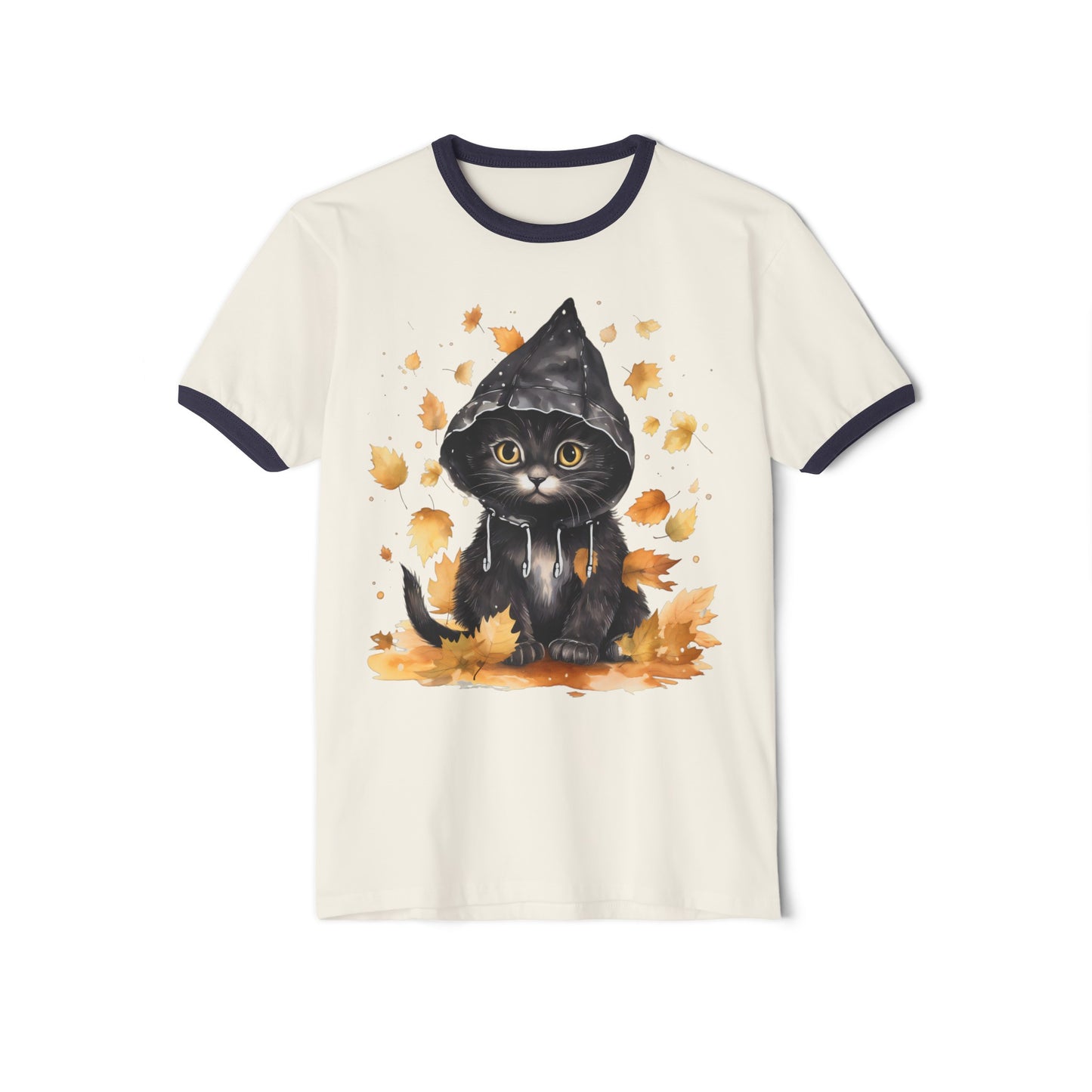 Fall Cat, Fall Cat Tee, Fall Cat Ringer Tee, Autumn Cat Ringer Tee, Autumn Cat Tee, Unisex Cotton Ringer T-Shirt