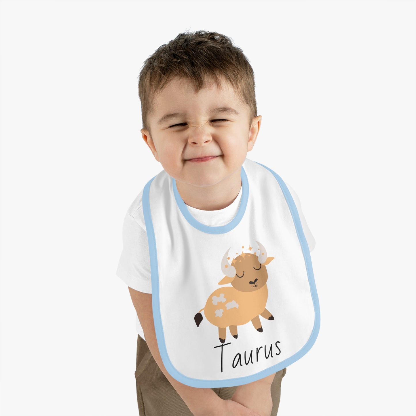 Taurus Bib, Taurus Baby Bib, Zodiac Sign Bib, Baby Contrast Trim Jersey Bib