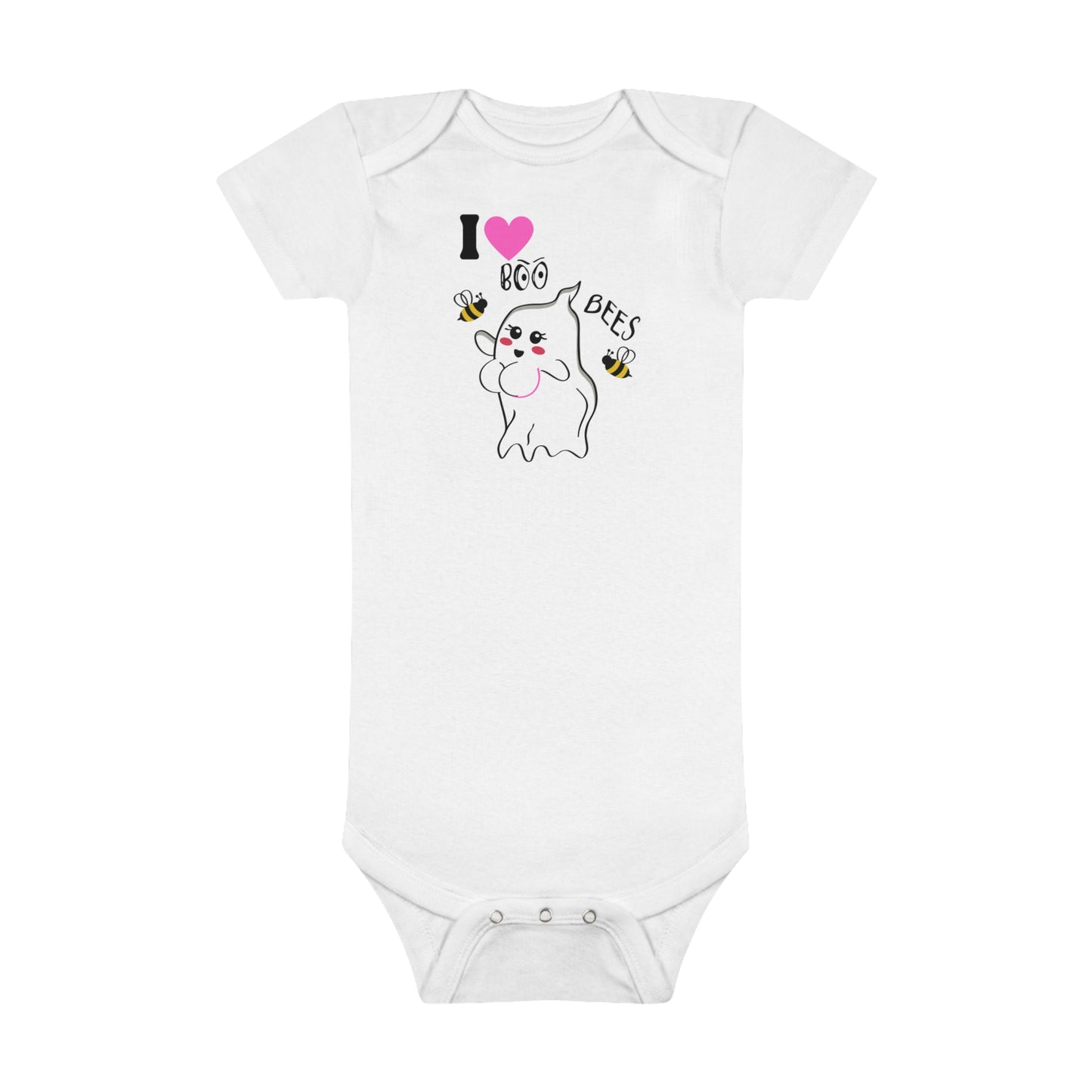 I Love Boo Bees Breast Cancer Awareness Halloween, Jumpsuit, Baby Short Sleeve Onesie®