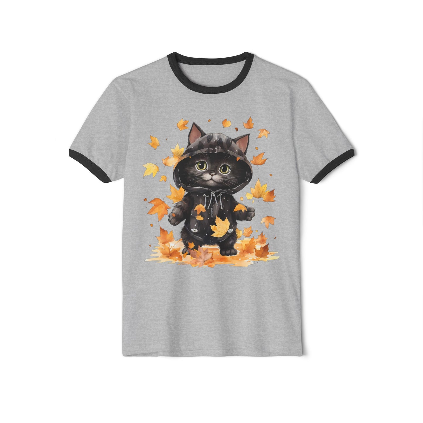 Fall Cat Tee, Fall Cat Ringer Tee, Autumn Cat Tee, Autumn Cat Ringer Tee, Unisex Cotton Ringer T-Shirt