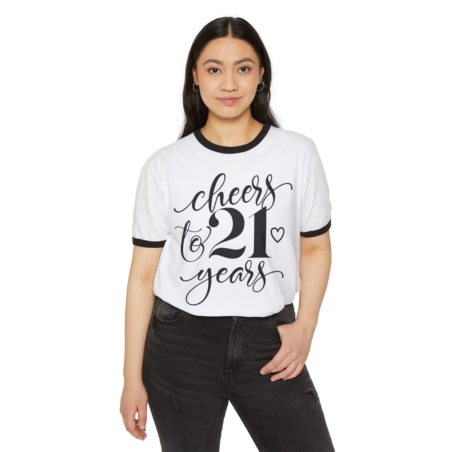 Cheers To 21 Years, 21st birthday Tee, 21st Birthday Ringer Tee, Birthday tee, Unisex Cotton Ringer T-Shirt