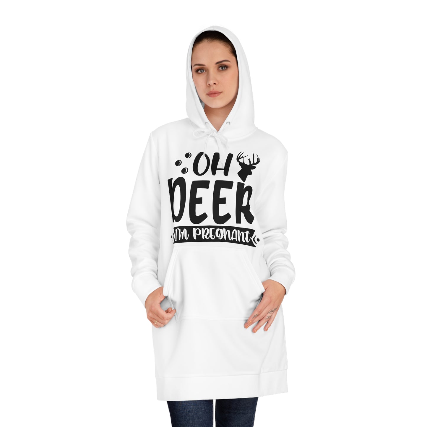 Oh Deer I'm Pregnant Women's Hoodie Dress (AOP)