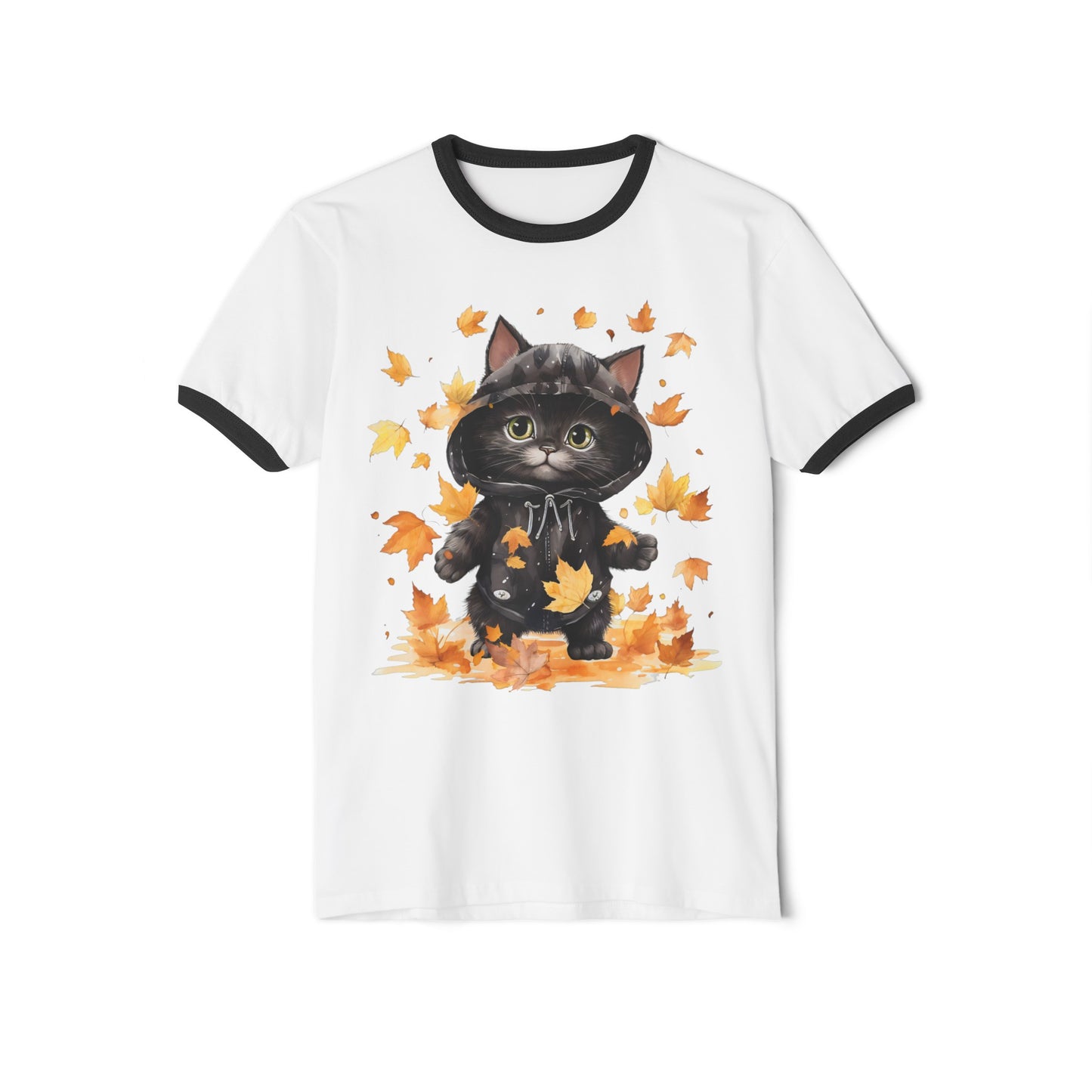 Fall Cat Tee, Fall Cat Ringer Tee, Autumn Cat Tee, Autumn Cat Ringer Tee, Unisex Cotton Ringer T-Shirt