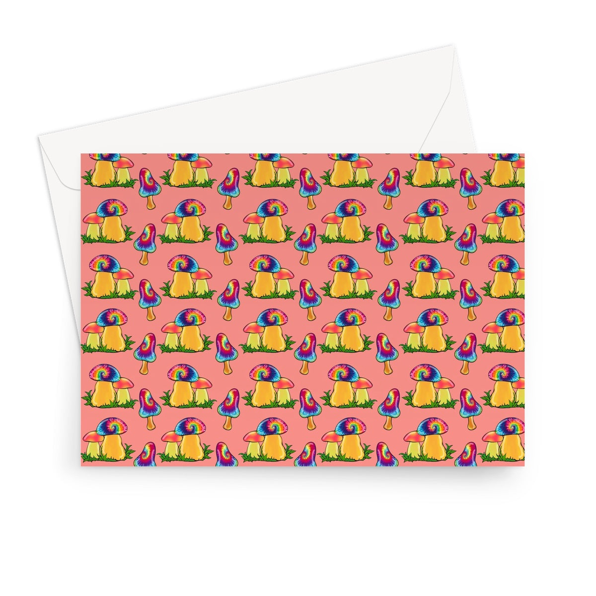 Retro Mushroom Pattern - Pink Greeting Card