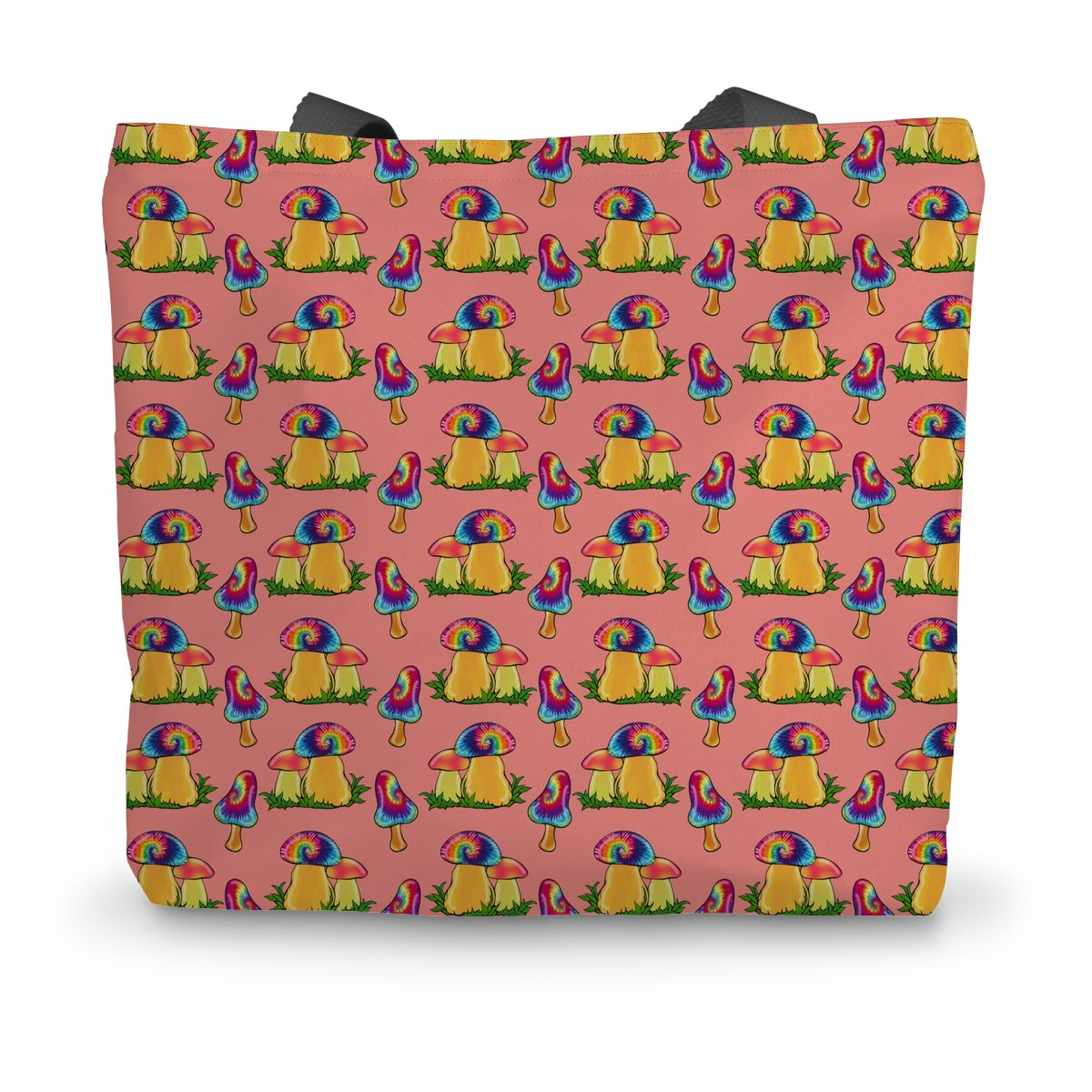 Retro Mushroom Pattern - Pink Canvas Tote Bag