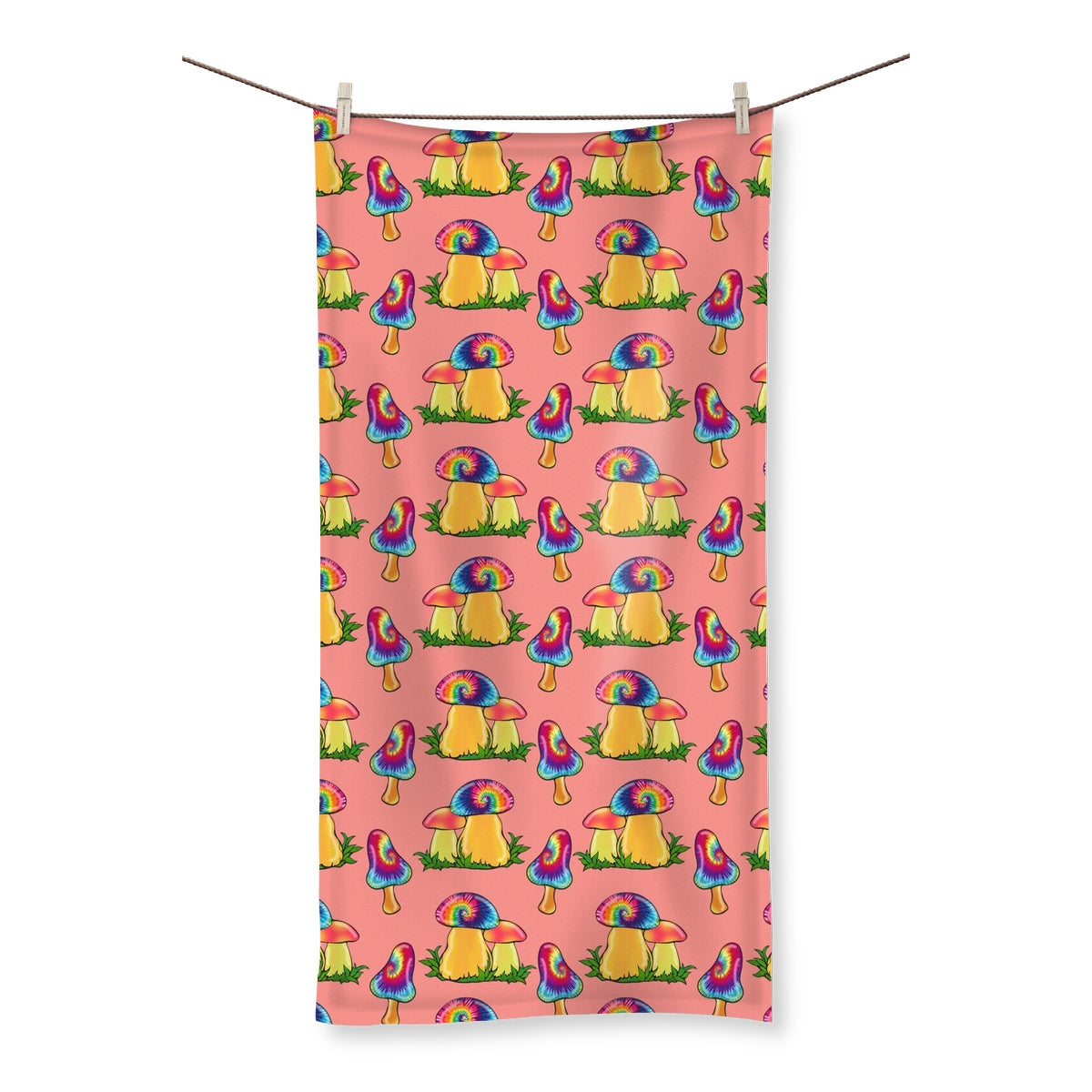 Retro Mushroom Pattern - Pink Towel