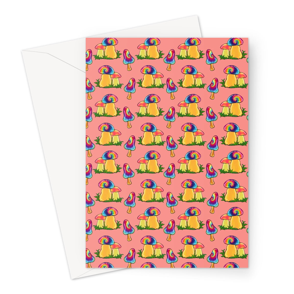 Retro Mushroom Pattern - Pink Greeting Card