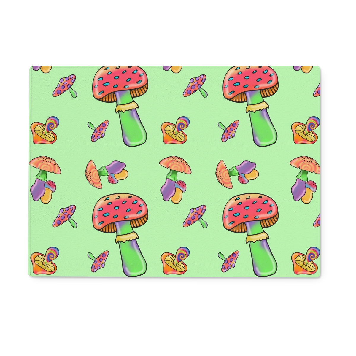 Retro Mushroom Pattern - Green Glass Chopping Board