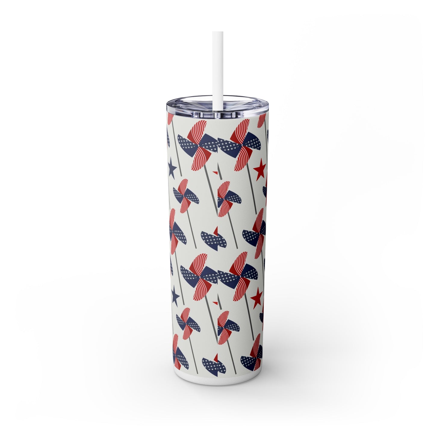 Pinwheel American Flag Skinny Tumbler with Straw, 20oz