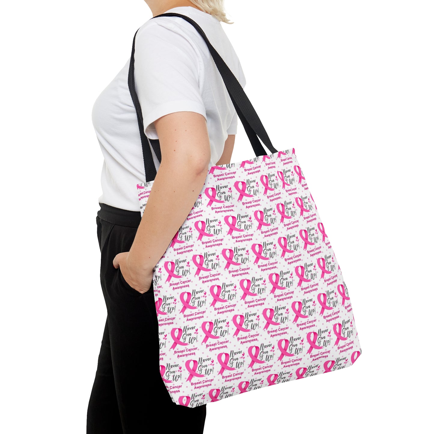 Never Give Up Pink Breast Cancer Awareness Tote Bag