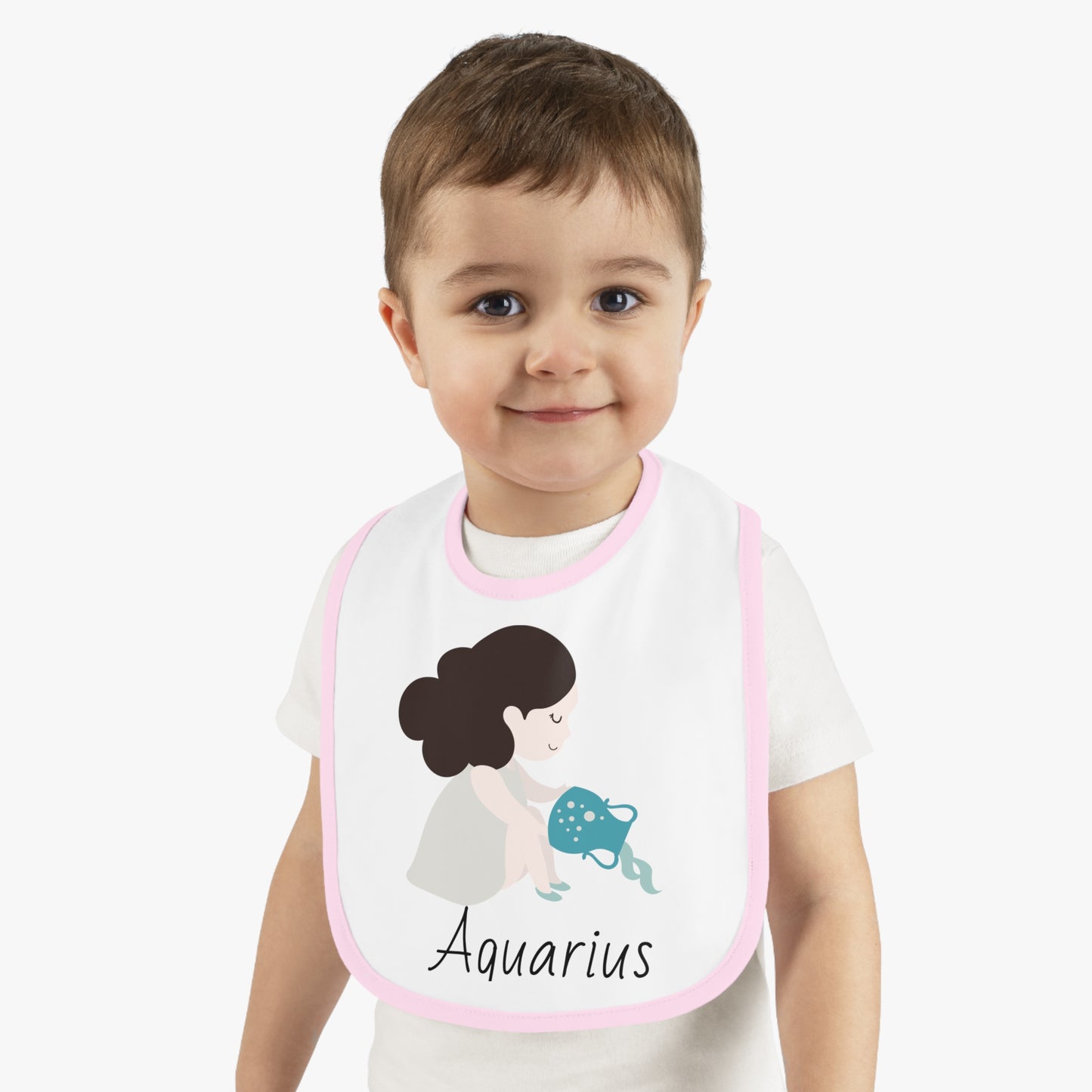 Aquarius Bib, Aquarius Baby Bib, Zodiac Sign Bib, Baby Contrast Trim Jersey Bib