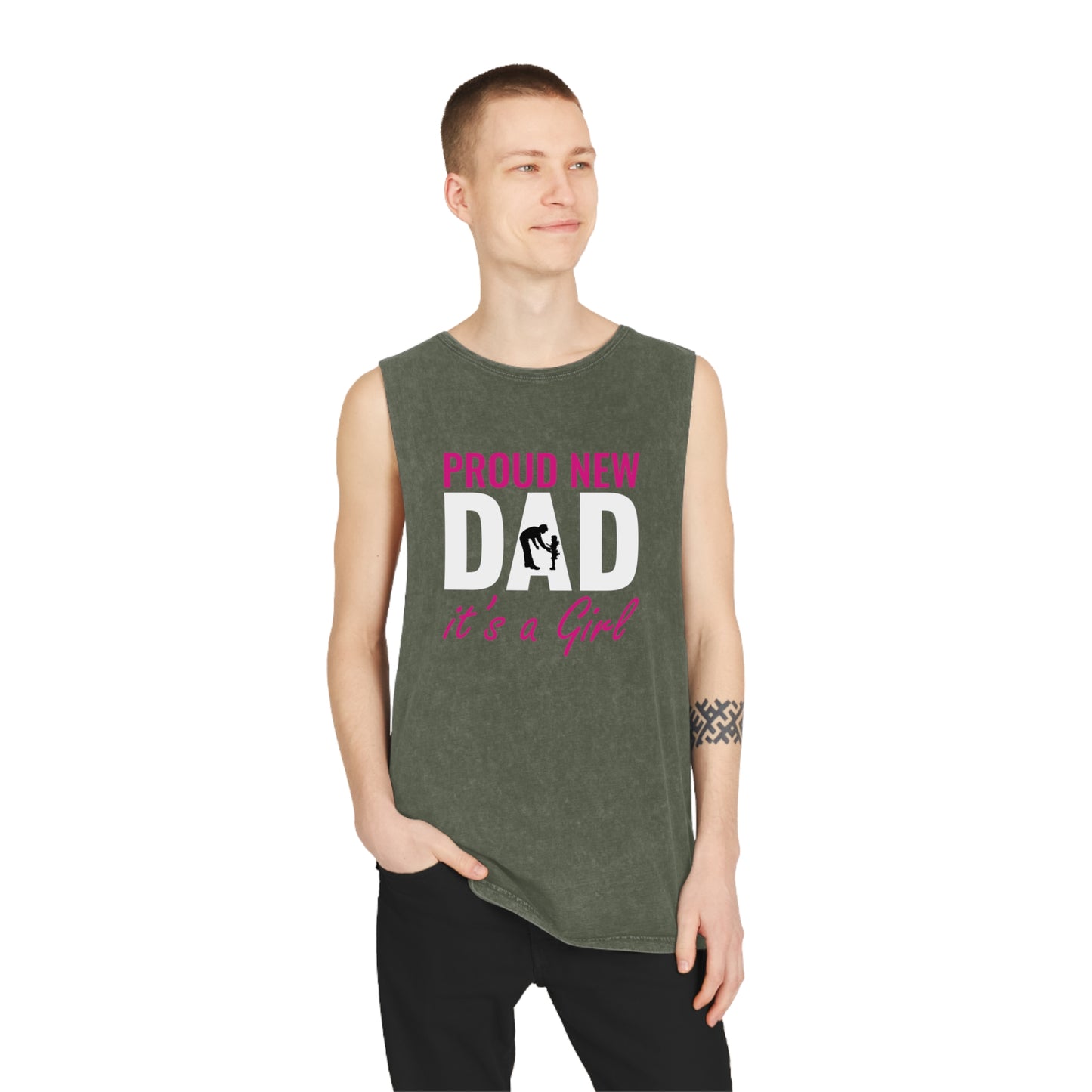 Proud New Dad , It's a Girl, Unisex Stonewash Tank Top