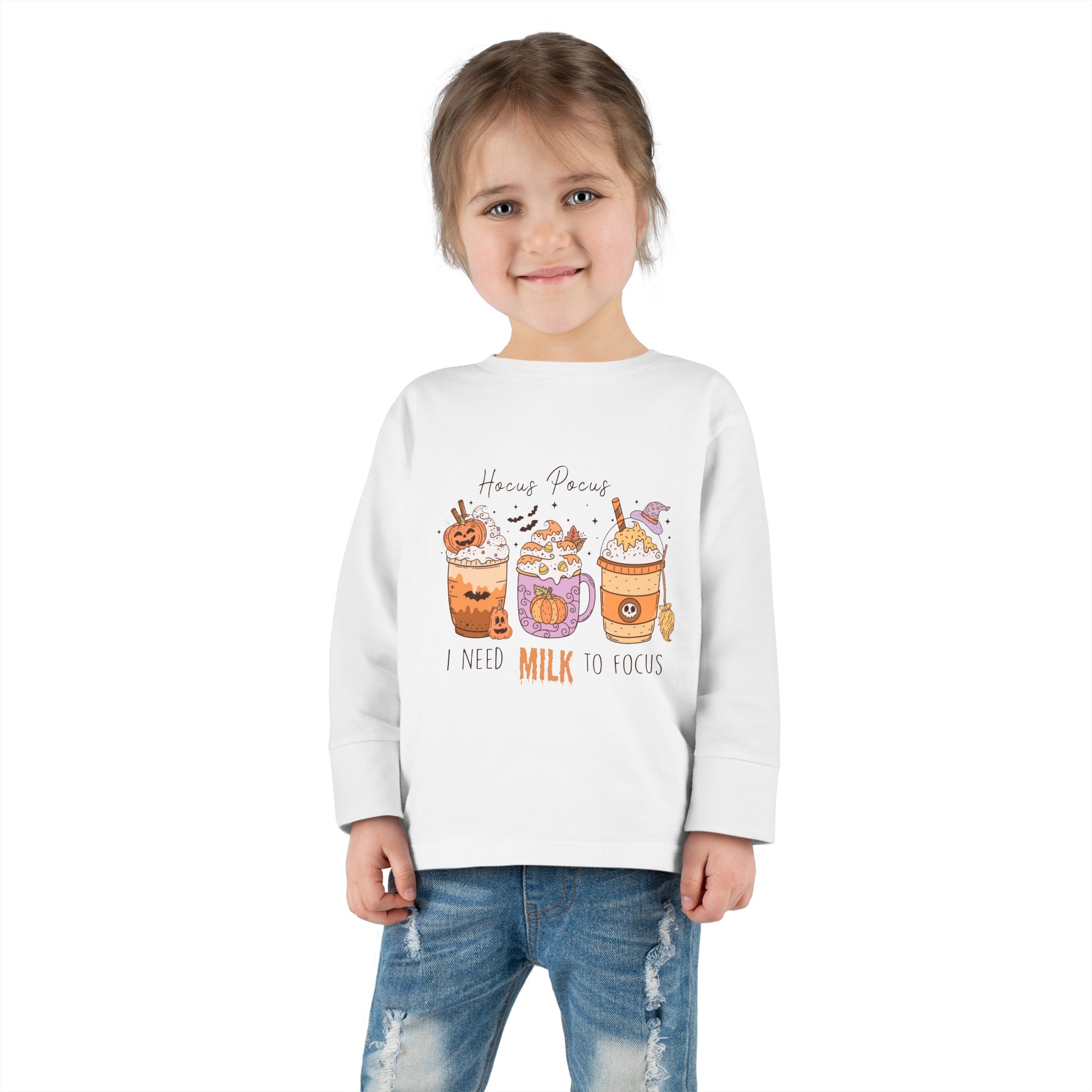 Hocus Pocus I Need Milk To Focus Toddler Long Sleeve Tee