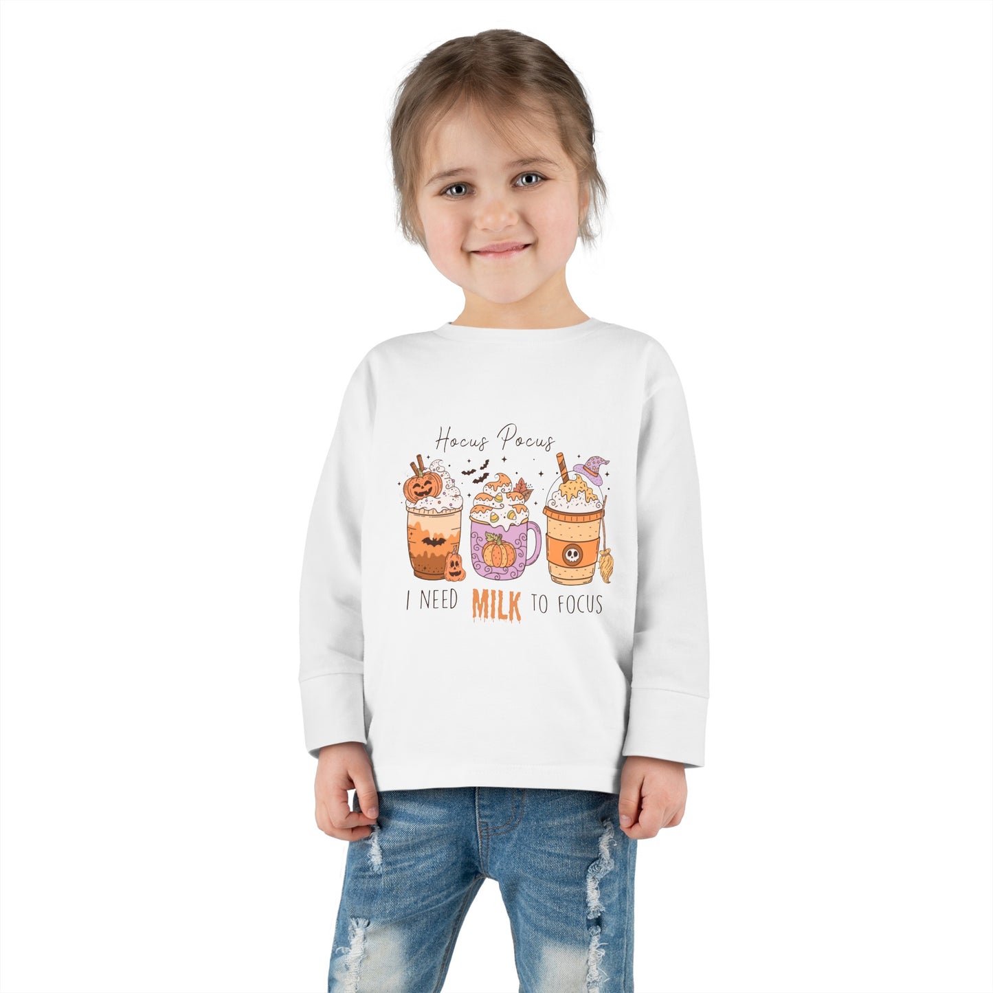 Hocus Pocus I Need Milk To Focus Toddler Long Sleeve Tee