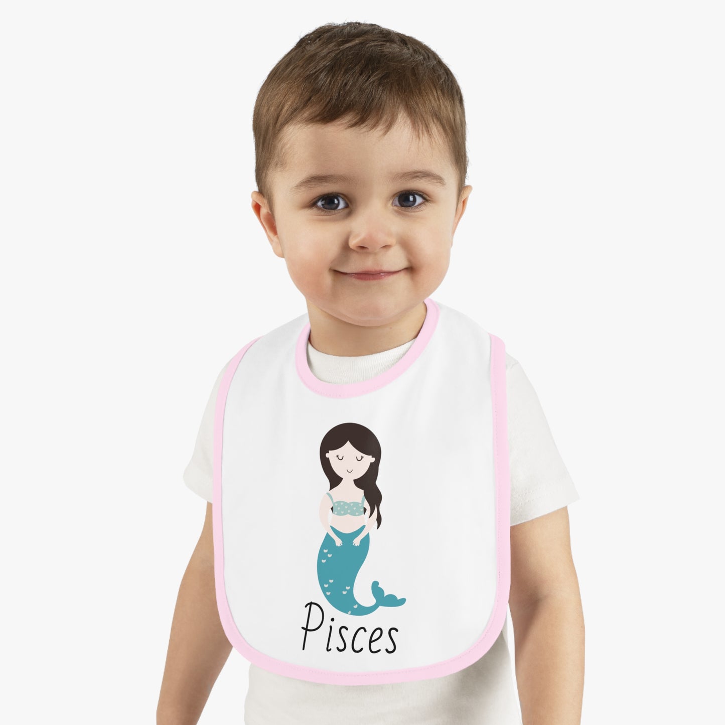 Pisces Bib, Pisces Baby Bib, Zodiac Sign Bib, Baby Contrast Trim Jersey Bib