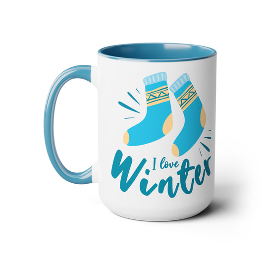 I Love Winter Two-Tone Coffee Mugs, 15oz