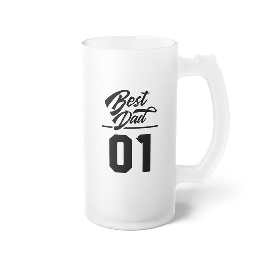 Best Dad 01, Best Dad Beer Mug, Number 1 Dad Mug, Frosted Glass Beer Mug