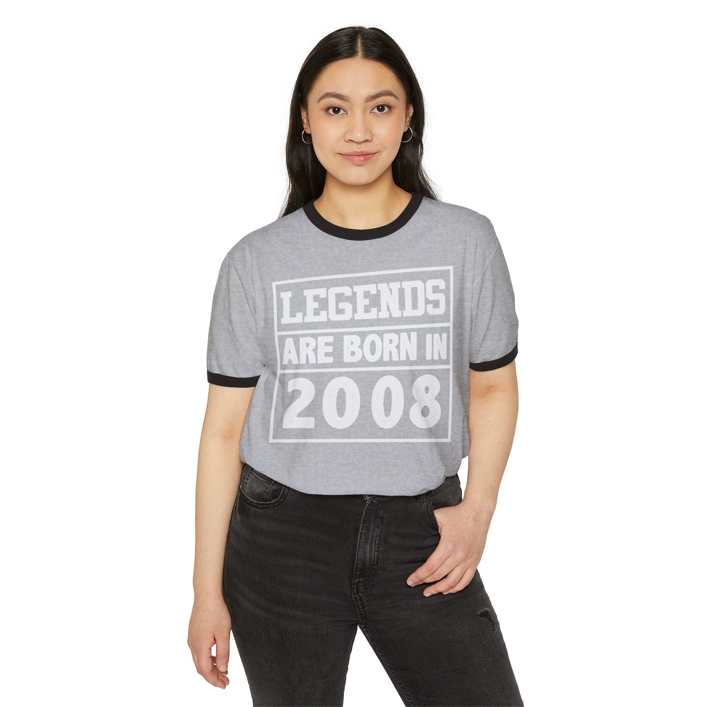 Legends Are Born in 2008, born in 2008, 16th birthday tee, 16th birthday ringer tee, Unisex Cotton Ringer T-Shirt