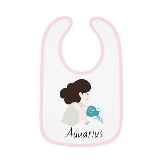 Aquarius Bib, Aquarius Baby Bib, Zodiac Sign Bib, Baby Contrast Trim Jersey Bib