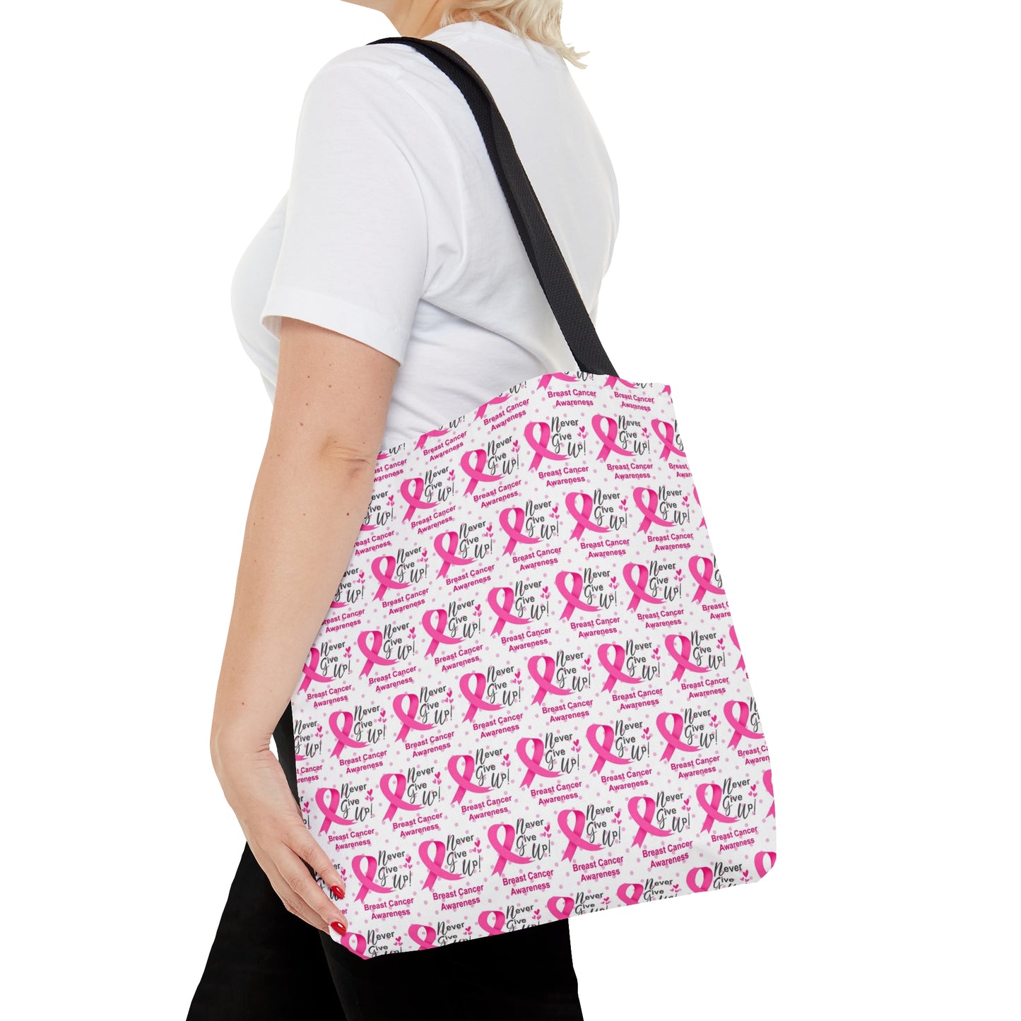 Never Give Up Pink Breast Cancer Awareness Tote Bag