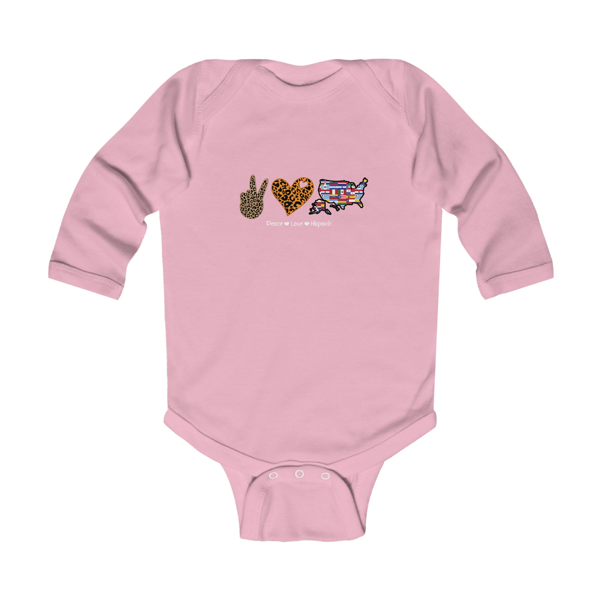 Leopard Peace, Love, Hispanic - Hispanic Heritage Month Infant Long Sleeve Bodysuit