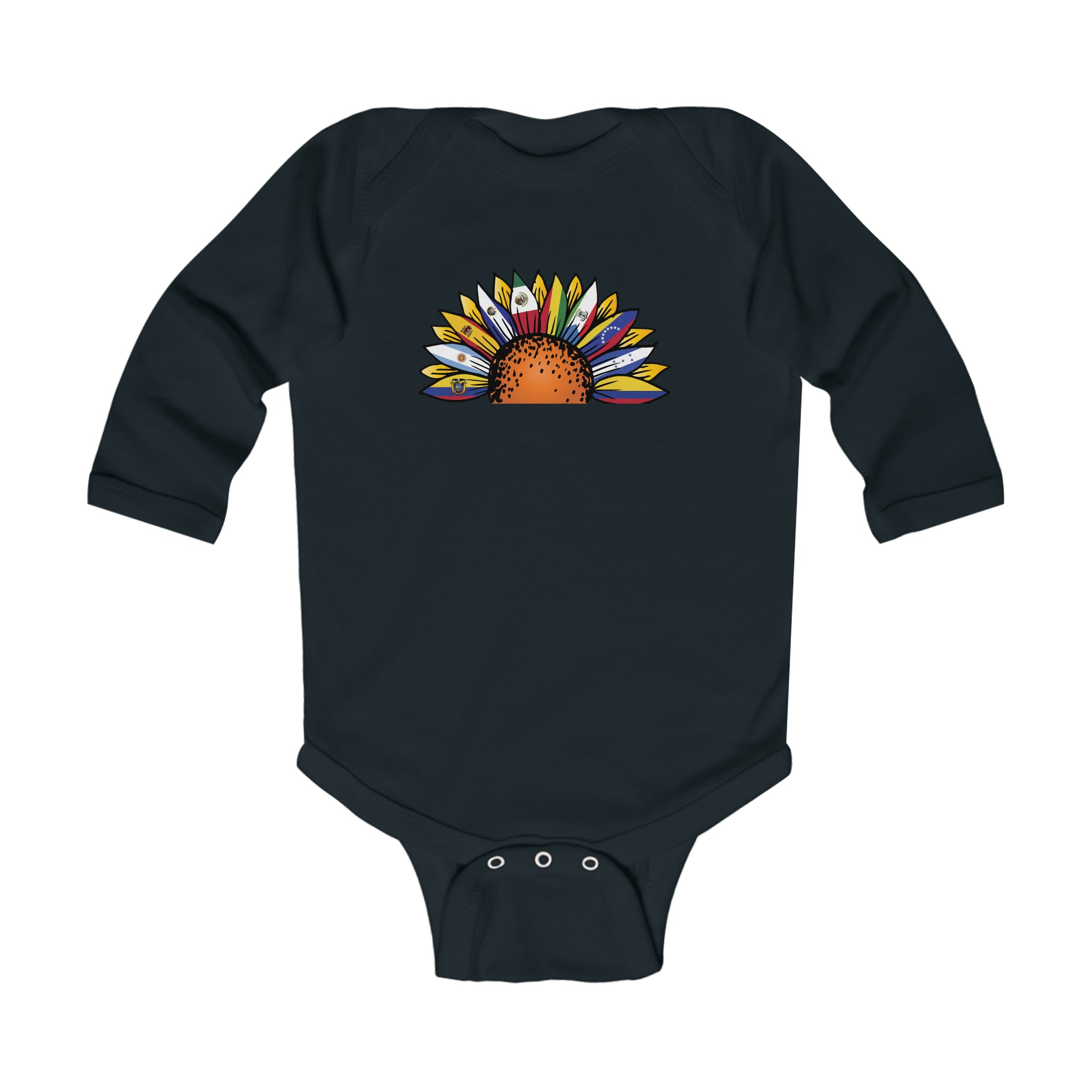 Sunflower Flower Half - Hispanic Heritage Month Infant Long Sleeve Bodysuit
