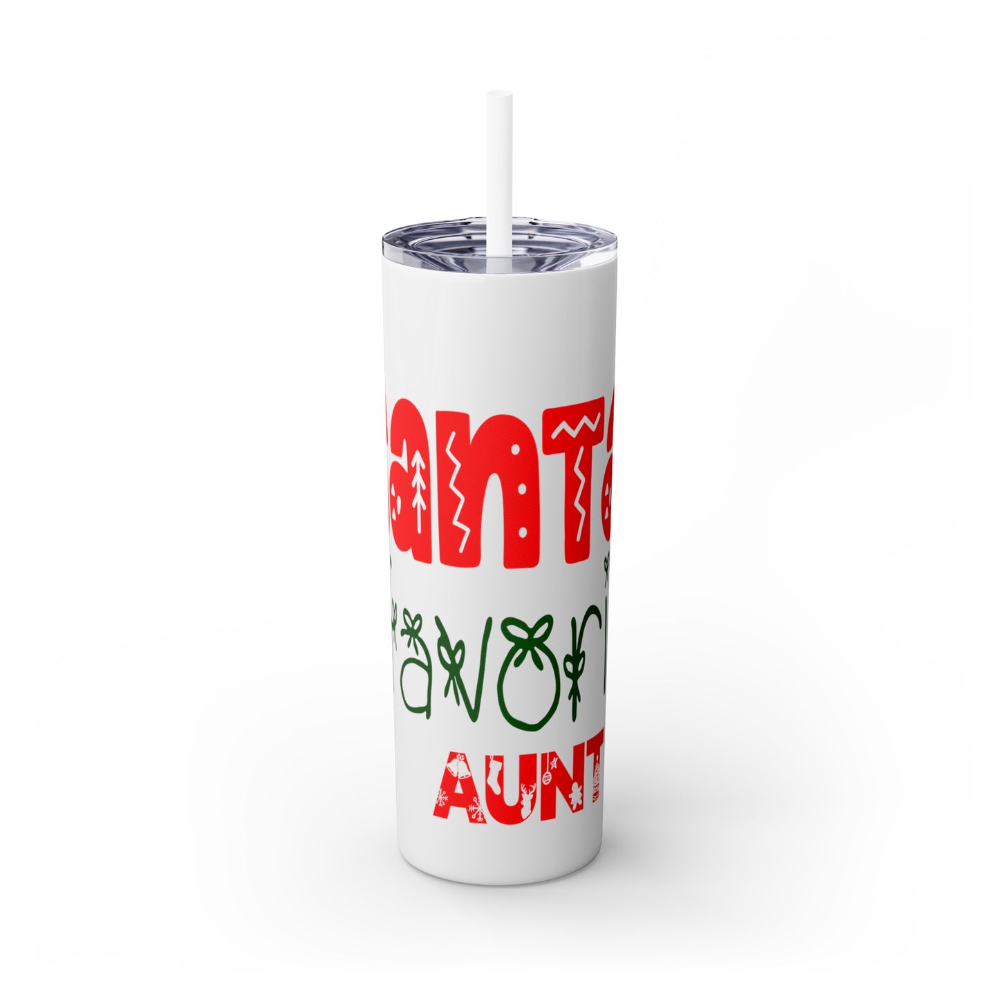 Santa's Favorite Aunt Skinny Tumbler with Straw, 20oz