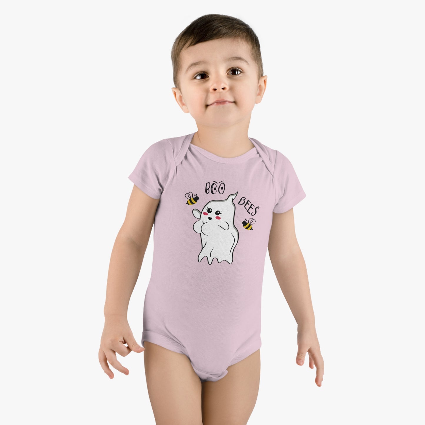 Boo Bees Breast Cancer Awareness Halloween, Bodysuit, Baby Short Sleeve Onesie®