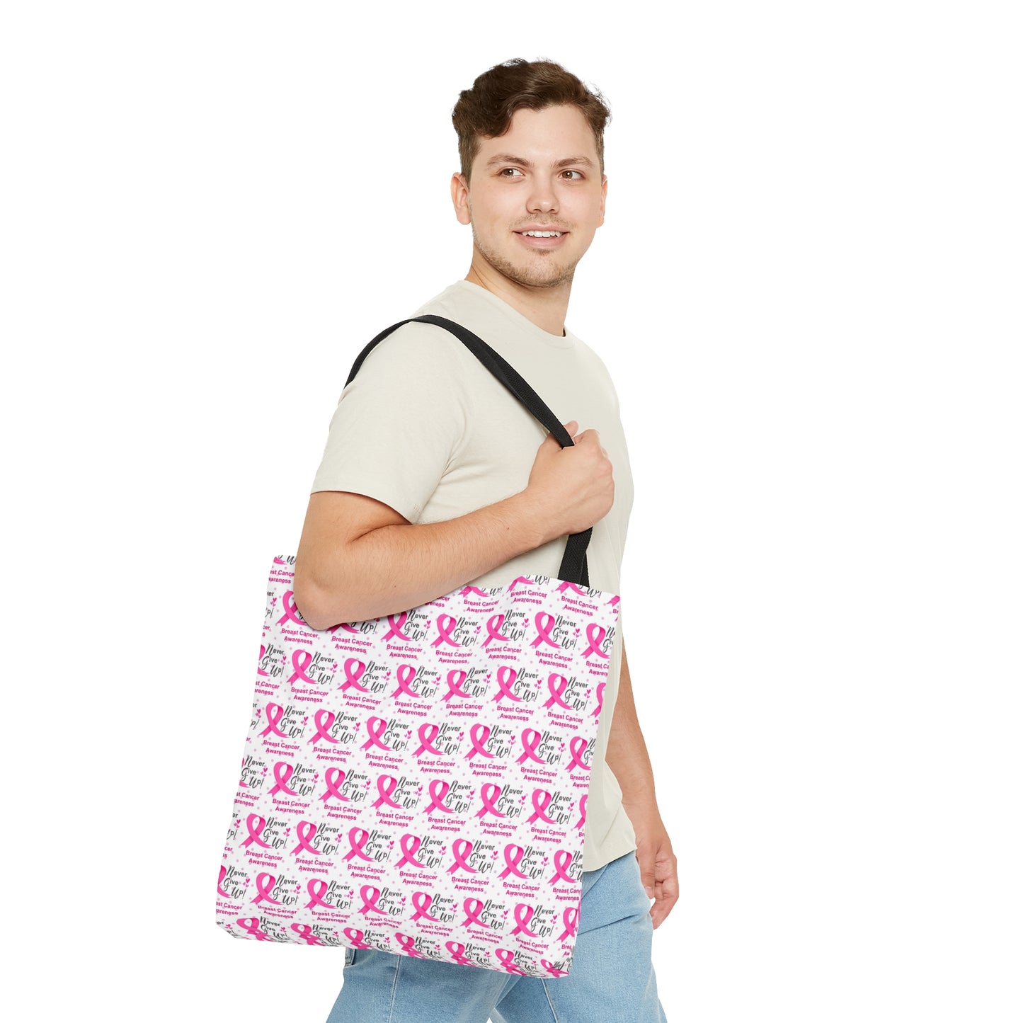 Never Give Up Pink Breast Cancer Awareness Tote Bag