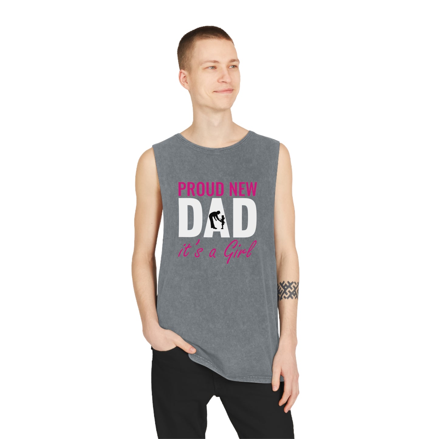 Proud New Dad , It's a Girl, Unisex Stonewash Tank Top