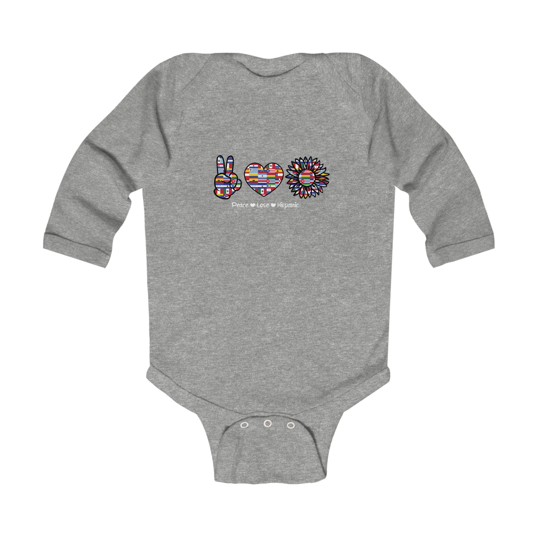 Peace, Heart, Flower Flag - Hispanic Heritage Month Infant Long Sleeve Bodysuit