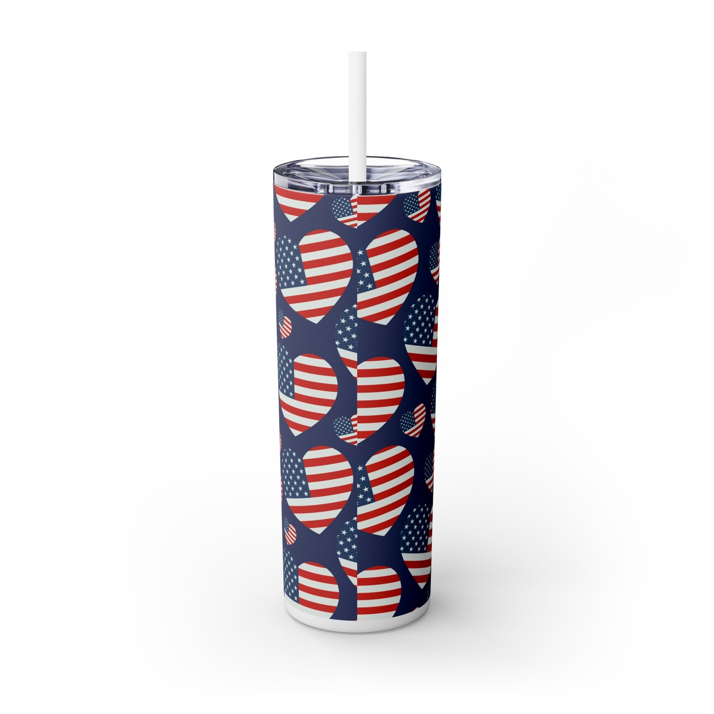 American Flag Hearts Skinny Tumbler with Straw, 20oz