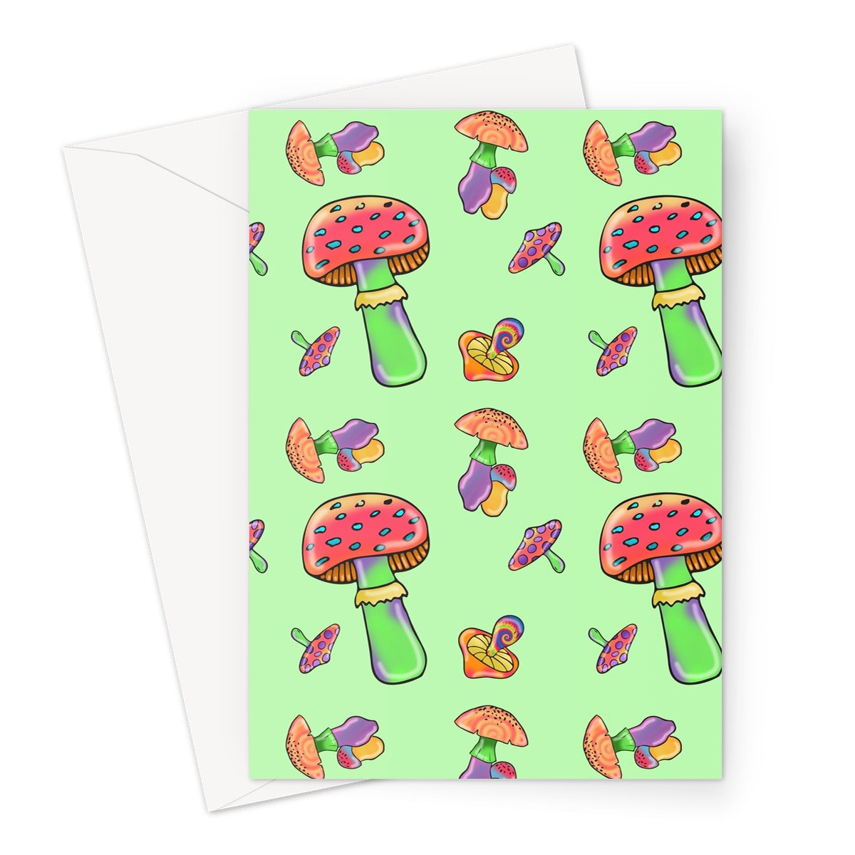 Retro Mushroom Pattern - Green Greeting Card