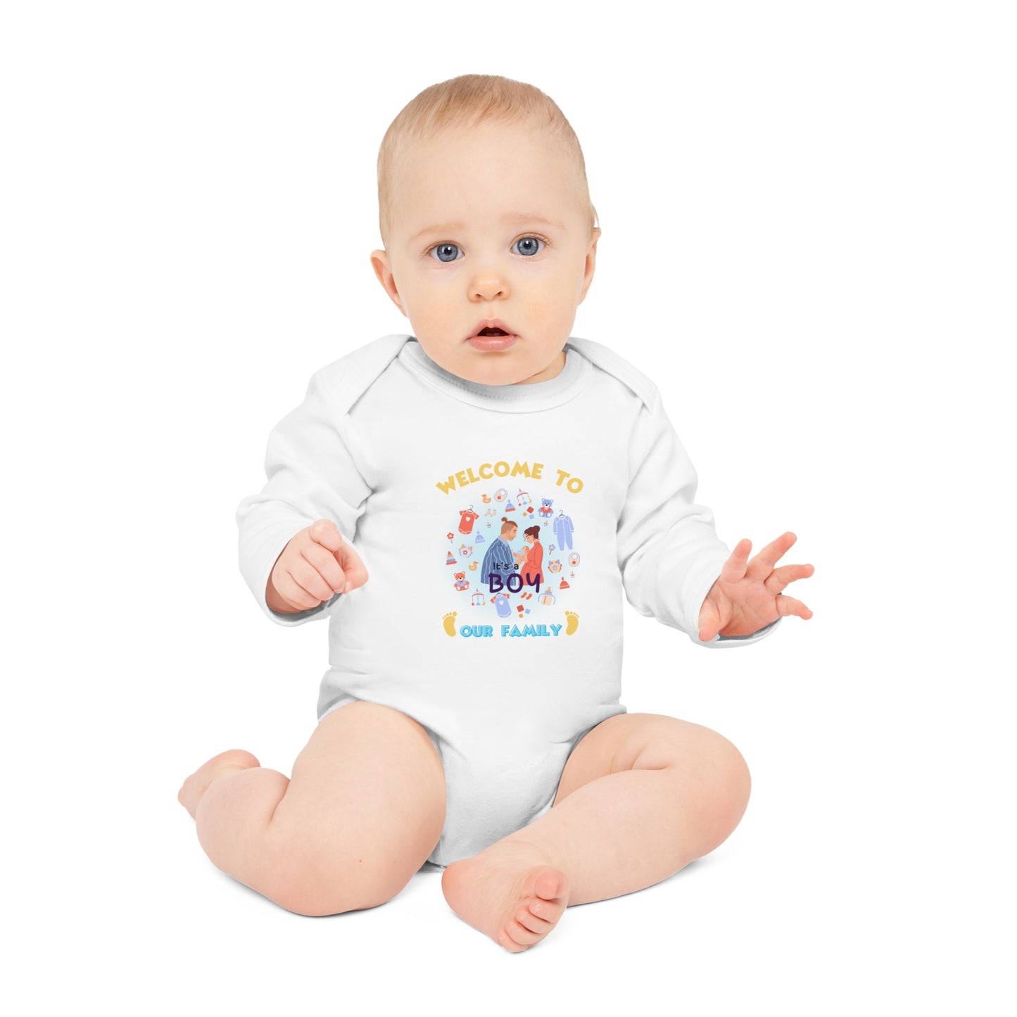 Welcome to the Family Its a Boy, Welcome to the Family Onesie, It's a Boy Onesie, Baby Long-Sleeve Organic Bodysuit