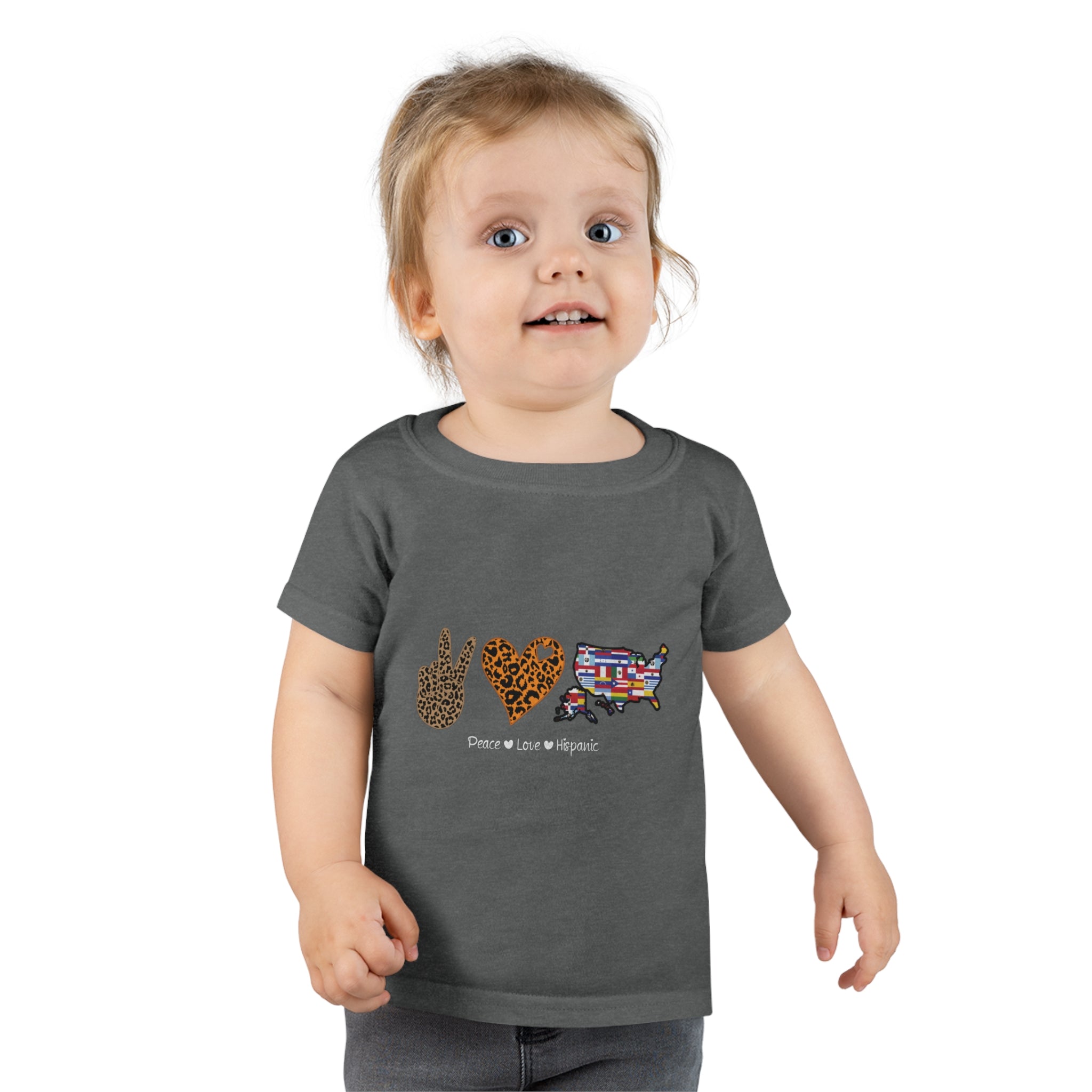 Leopard Peace, Love, Hispanic - Hispanic Heritage Month Toddler T-shirt