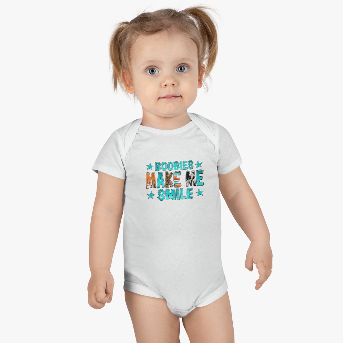 Boobies Make Me Smile Onesie, Baby Short Sleeve Jumpsuit