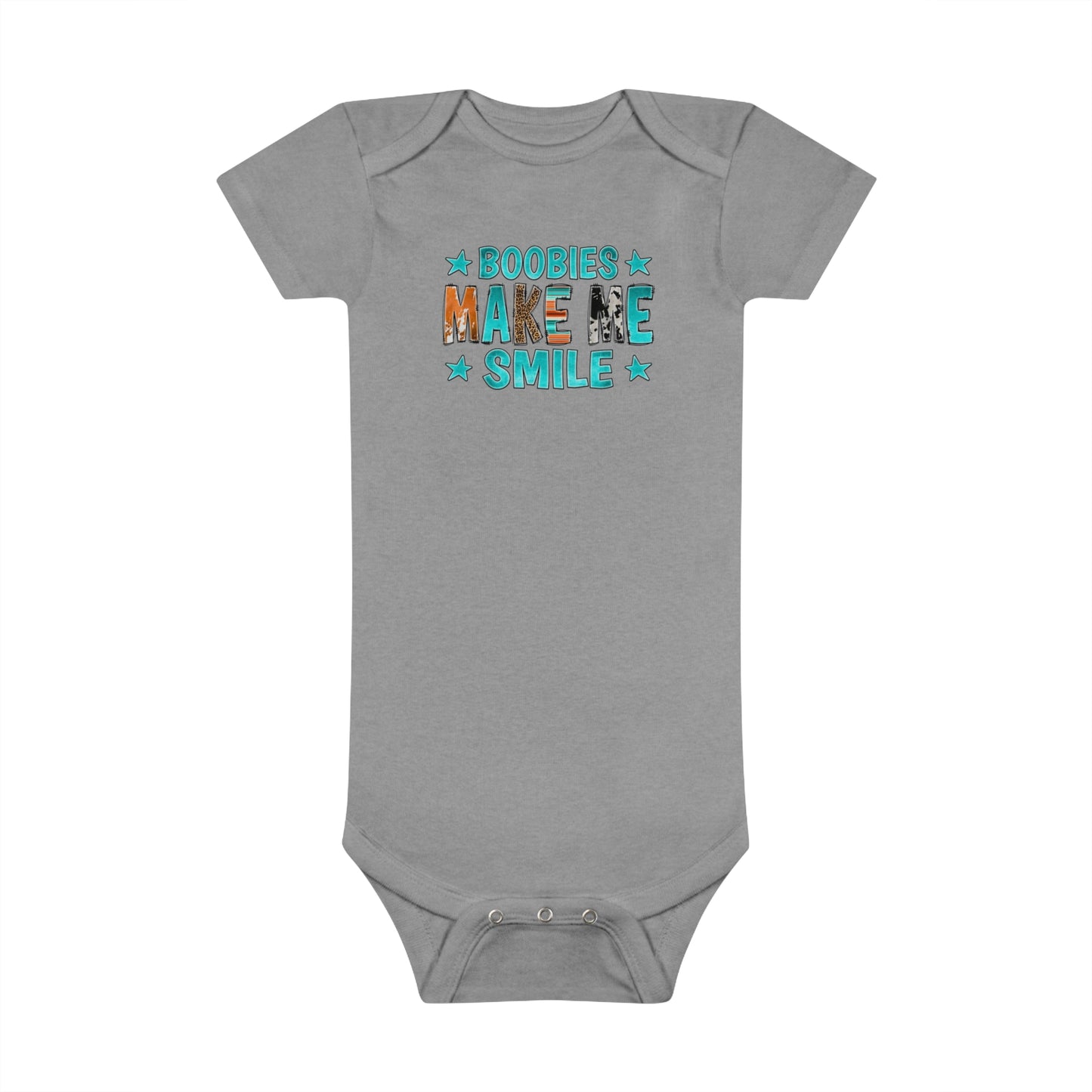 Boobies Make Me Smile Onesie, Baby Short Sleeve Jumpsuit