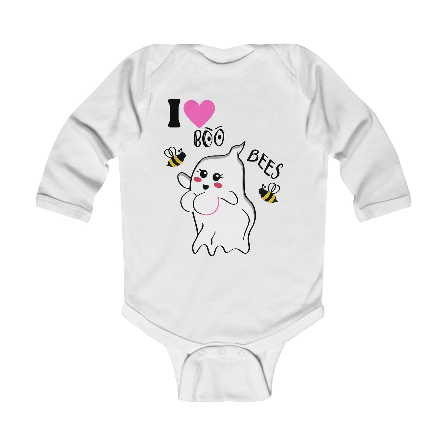 I Love Boo Bees Bodysuit - Breast Cancer awareness - Halloween, Onesie, Infant Long Sleeve Bodysuit