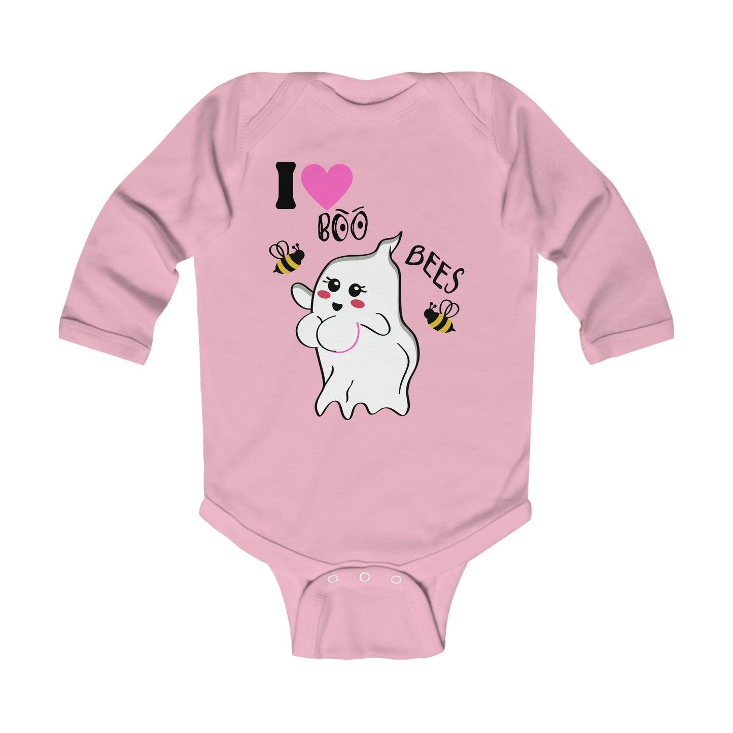 I Love Boo Bees Bodysuit - Breast Cancer awareness - Halloween, Onesie, Infant Long Sleeve Bodysuit