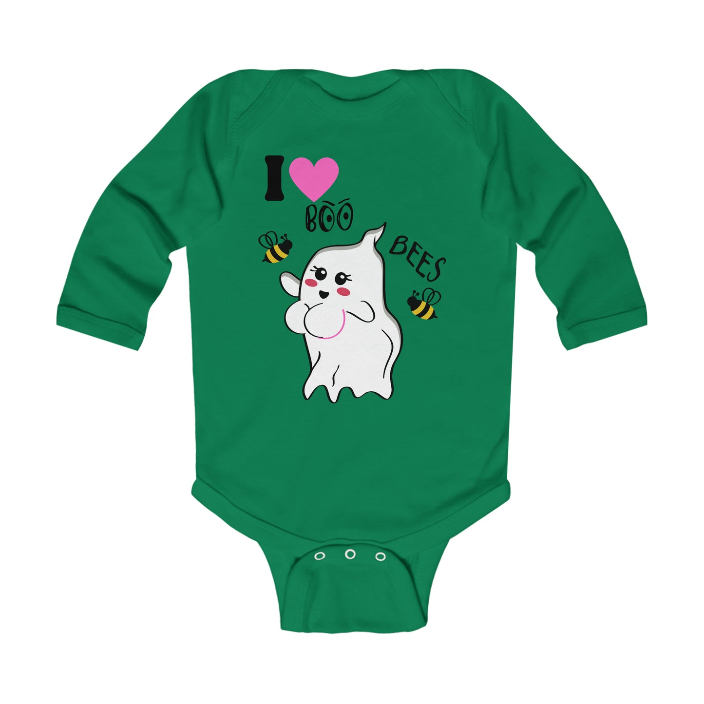 I Love Boo Bees Bodysuit - Breast Cancer awareness - Halloween, Onesie, Infant Long Sleeve Bodysuit