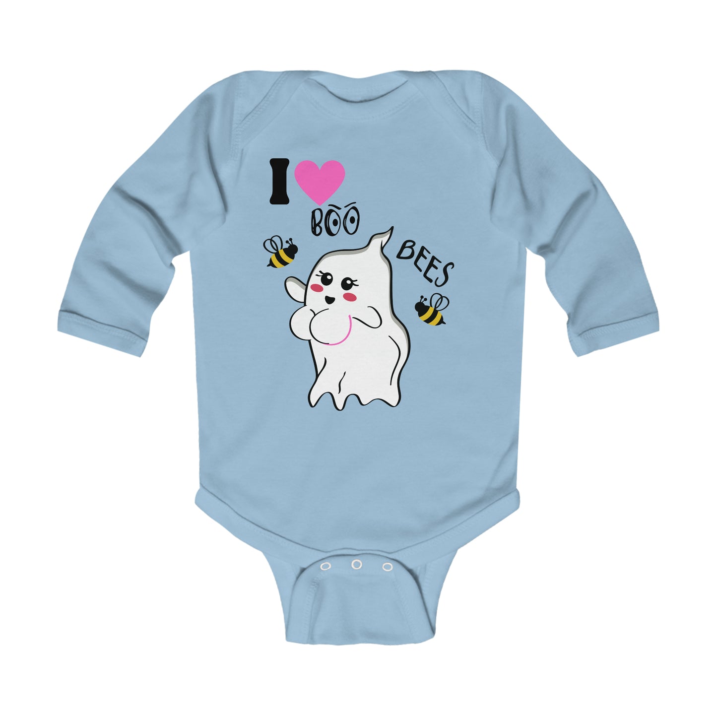 I Love Boo Bees Bodysuit - Breast Cancer awareness - Halloween, Onesie, Infant Long Sleeve Bodysuit