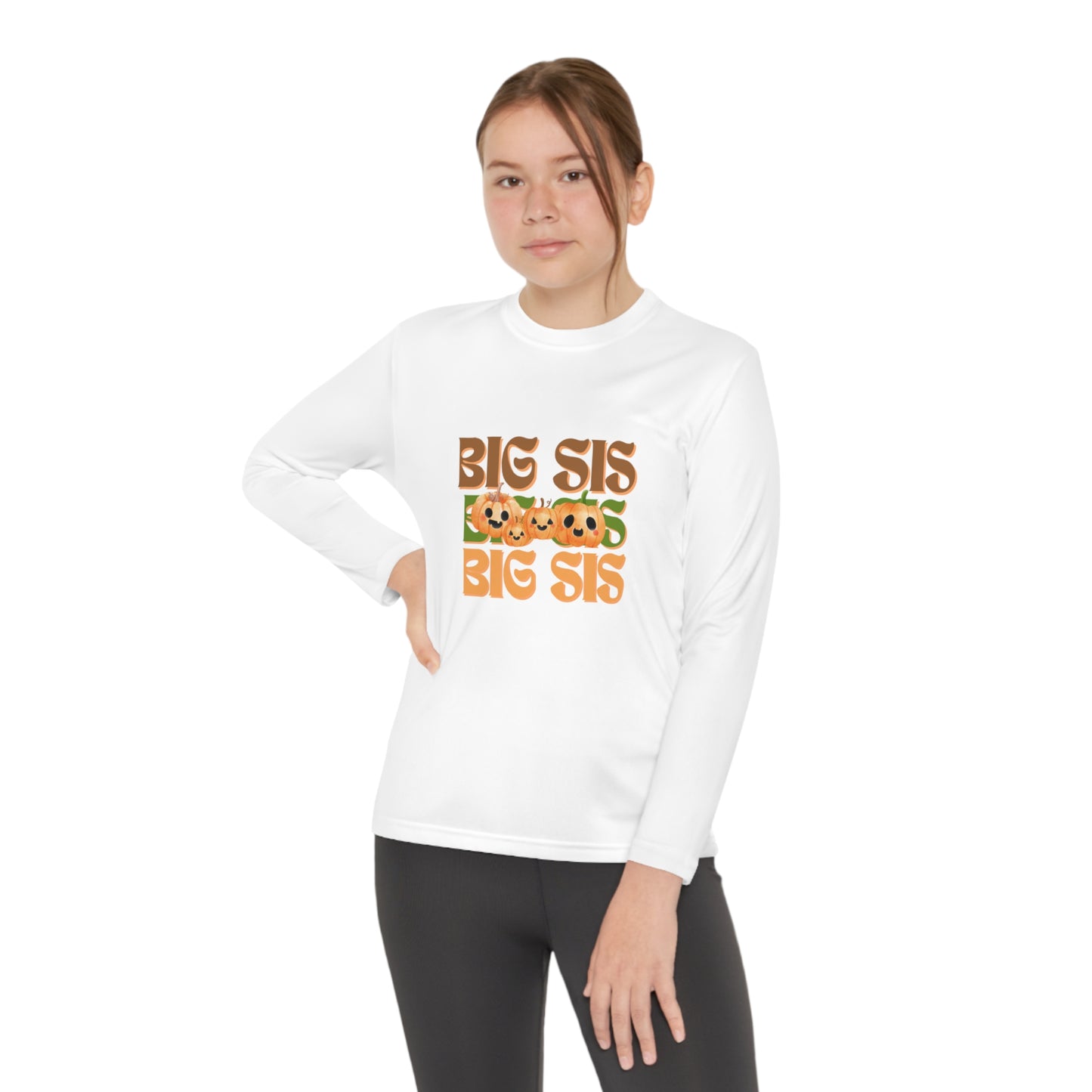 Big Sis Pumpkin Youth Long Sleeve Competitor Tee