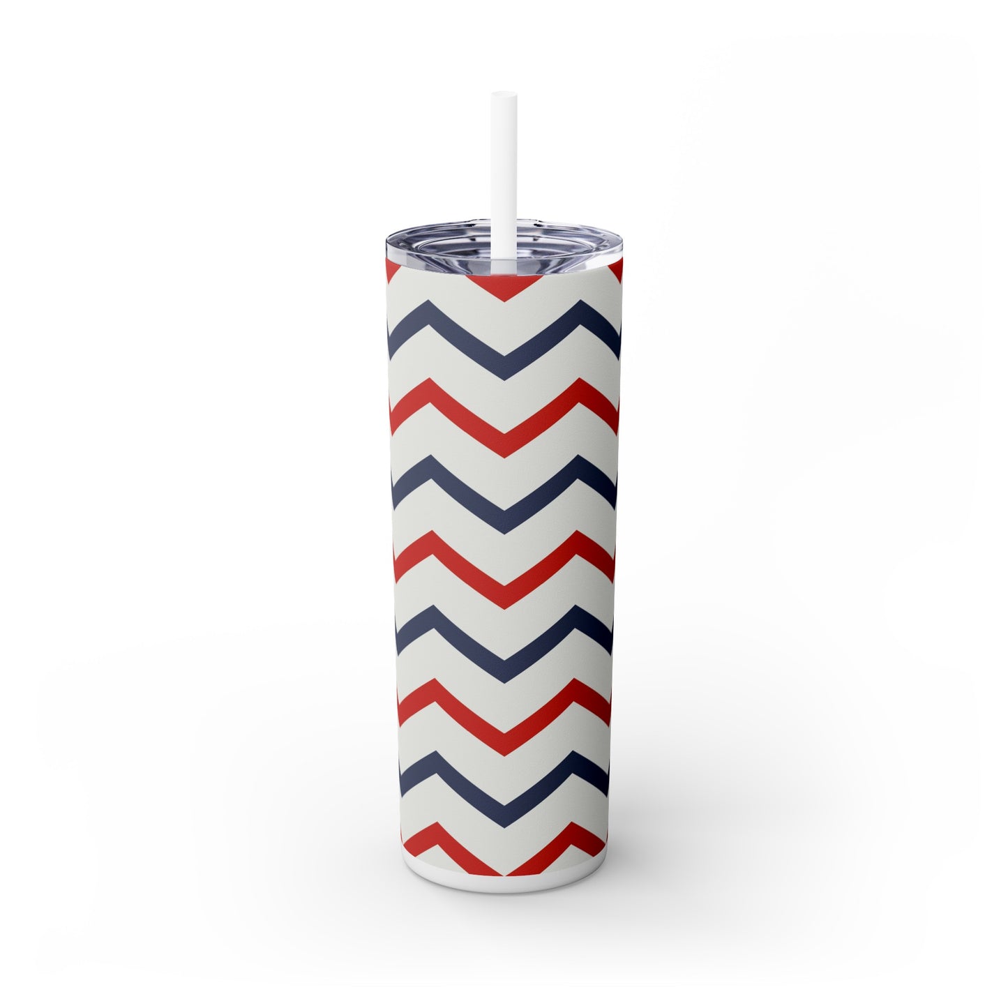 Red White Blue Chevron Stripes Americana Skinny Tumbler with Straw, 20oz