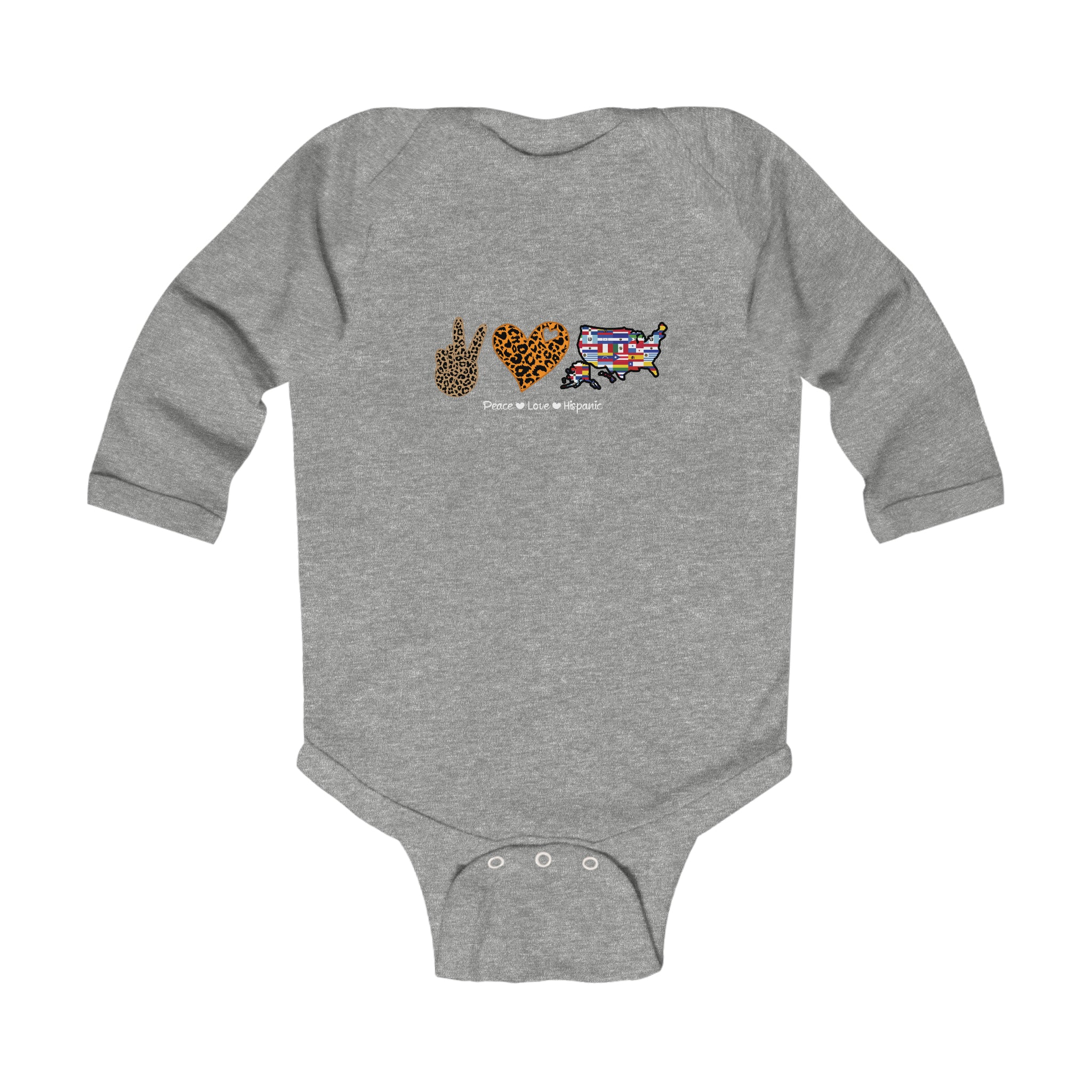 Leopard Peace, Love, Hispanic - Hispanic Heritage Month Infant Long Sleeve Bodysuit