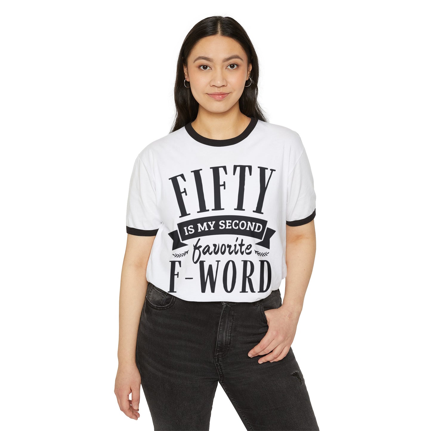 Fifty is My Second Favorite F Word, 50th birthday tee, funny 50th birthday tee, Unisex Cotton Ringer T-Shirt