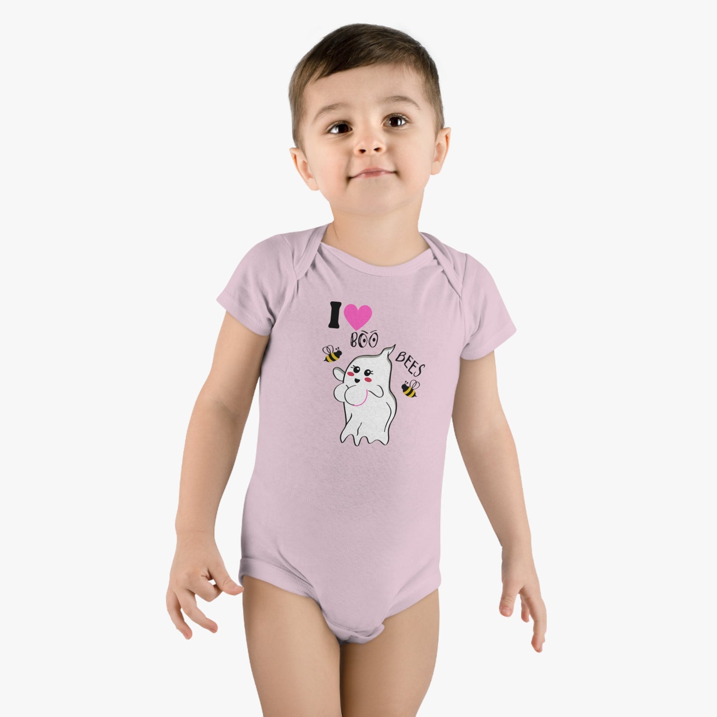 I Love Boo Bees Breast Cancer Awareness Halloween, Jumpsuit, Baby Short Sleeve Onesie®