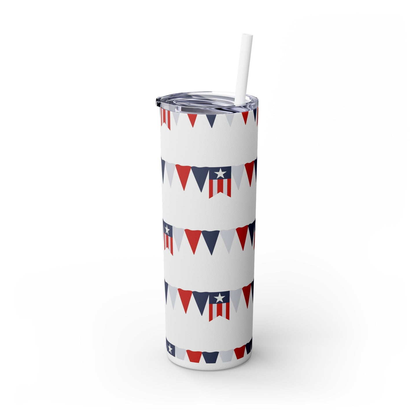 American Flag Banner Skinny Tumbler with Straw, 20oz