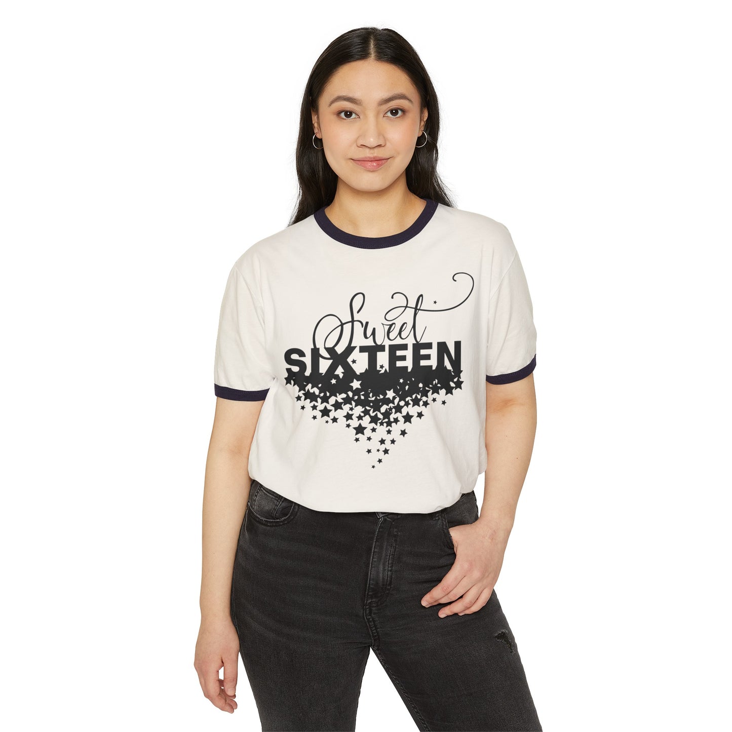 Sweet Sixteen, 16th Birthday Tee, 16th Birthday Ringer Tee, Unisex Cotton Ringer T-Shirt